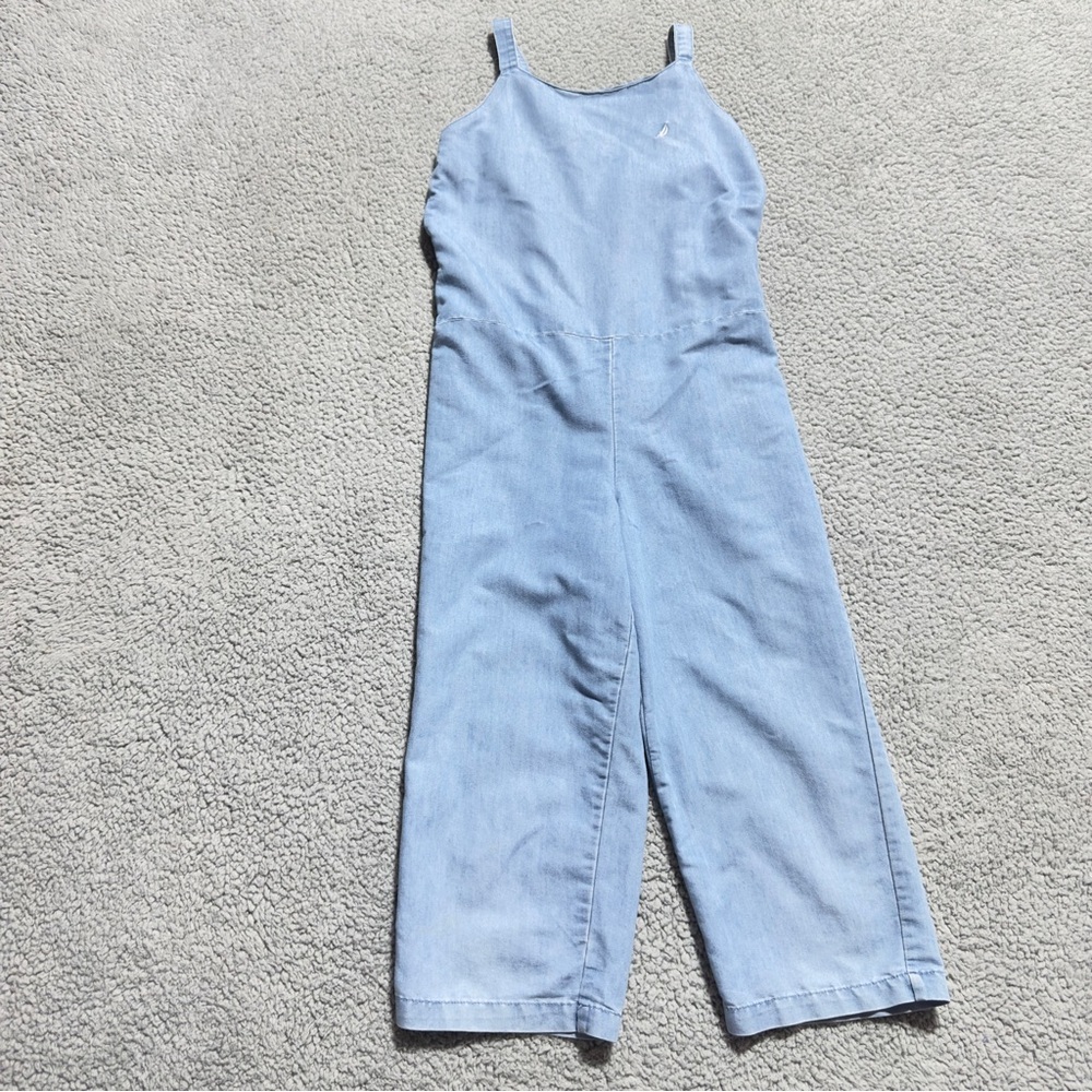 👉 autica Girls Light Wash Denim Sleeveless Jumpsuit Size 7
